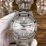 Perfect Replica Iced Out Audemars Piguet Royal Oak Watch Stainless Steel Diamond Case Silver Dial